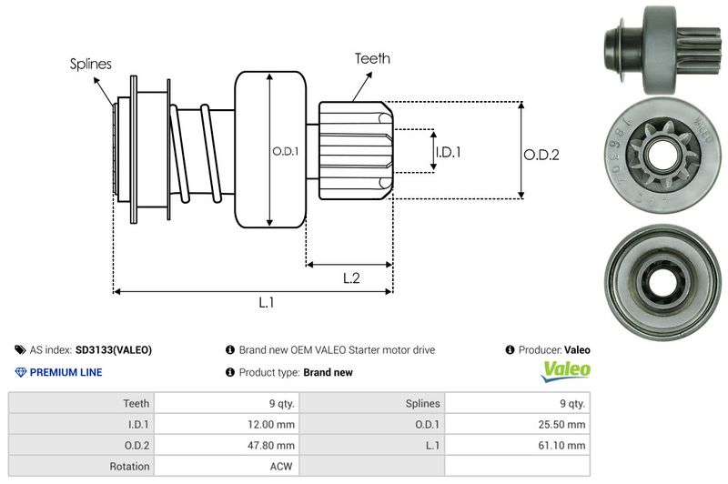 AS-PL SD3133(VALEO) Freewheel Gear, starter