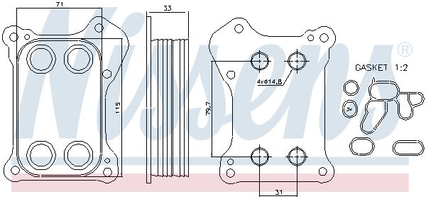 NISSENS FIAT Оливний радіатор 500, Doblo, Grande Punto, Ford, Opel Astra H,J, Combo Tour, Corsa D, Meriva