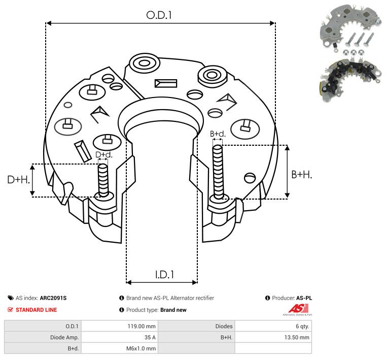 AS-PL ARC2091S Rectifier, alternator