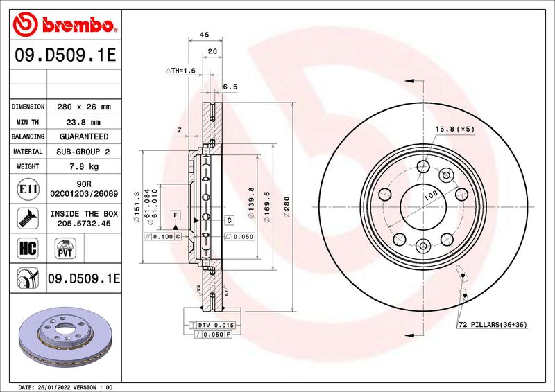 Комплект гальма, дискове гальмо, Brembo KT08037