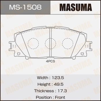 Комплект гальмівних колодок, передня вісь, 49,5мм, TOYOTA YARIS 05- передн., Masuma MS-1508