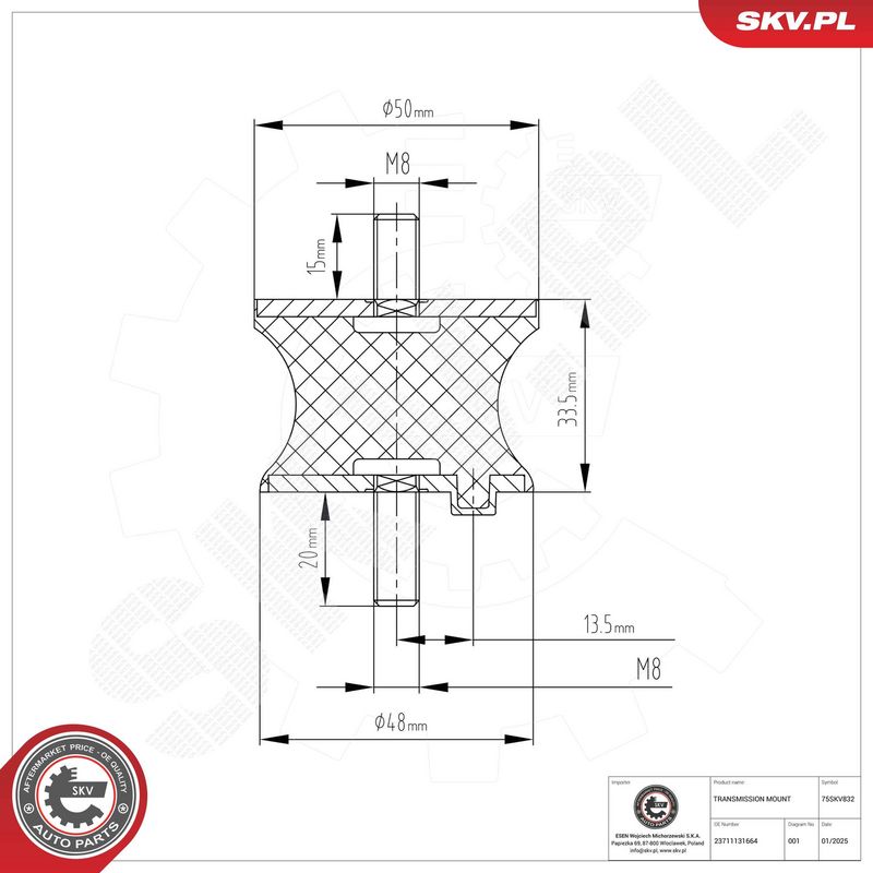 Kinnitus, automaatkäigukast, ESEN SKV 75SKV832