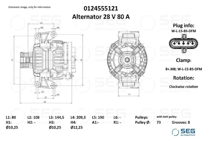SEG Automotive 0124555121 Alternator