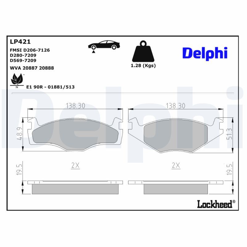 DELPHI LP421 Brake Pad Set, disc brake