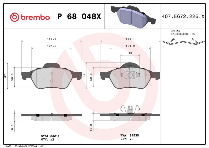 Piduriklotsi komplekt, ketaspidur, BREMBO P 68 048X