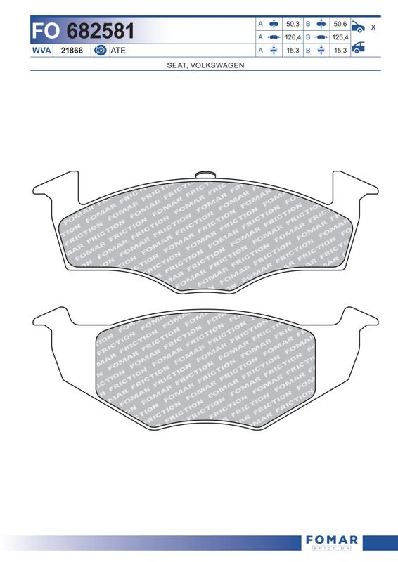 Комплект гальмівних накладок, дискове гальмо, Fomar 682581