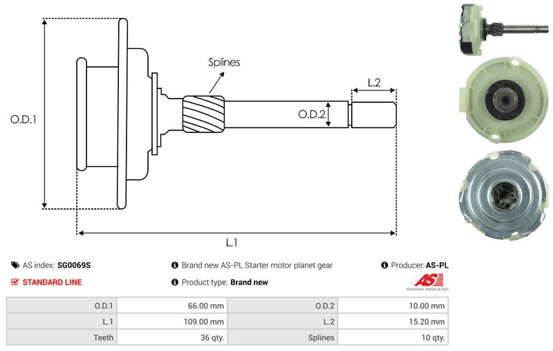 AS-PL SG0069S Ring Gear, planetary gearbox (starter)
