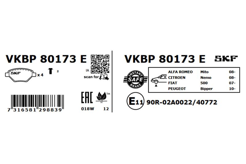 SKF VKBP 80173 E Brake Pad Set, disc brake