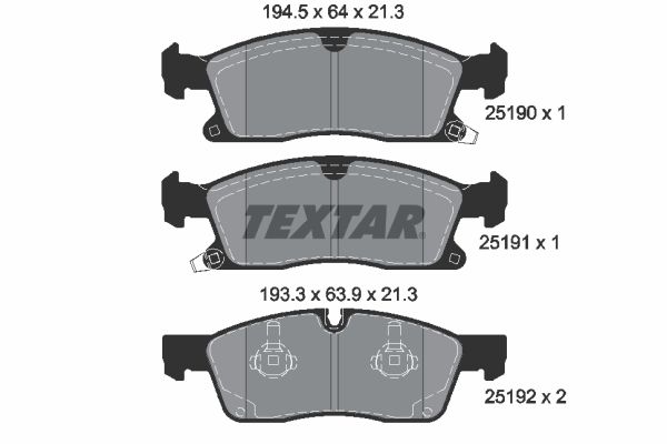 Комплект гальмівних накладок, дискове гальмо, Textar 2519001