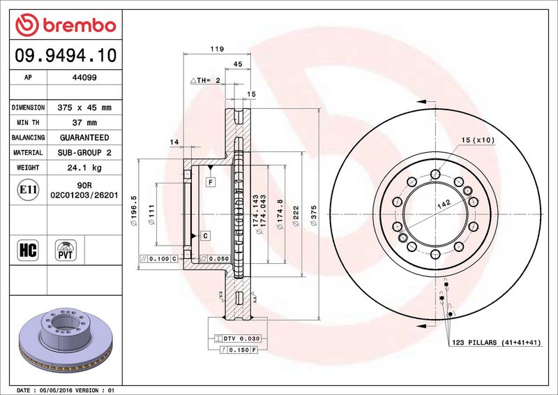 BREMBO 09.9494.10 Brake Disc