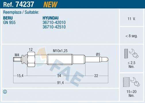 Свічка розжарювання, Fae 74237