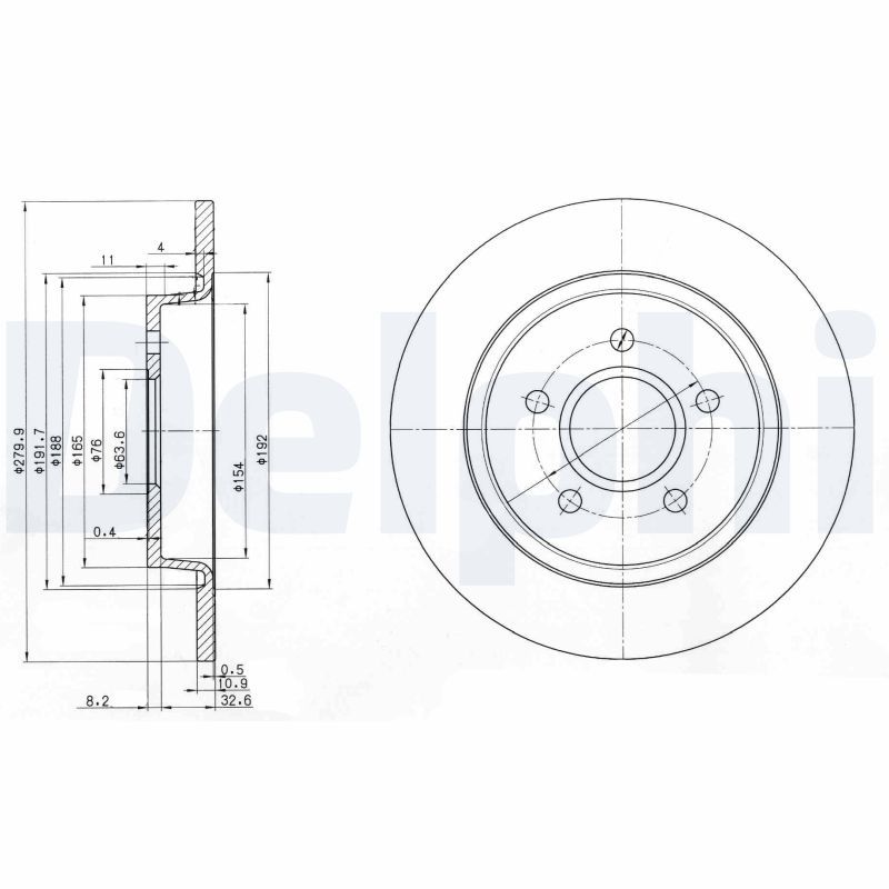 DELPHI BG3897C Диск тормозной (задний) (к-кт 2 шт) Ford C-Max 07-10/Focus 04-04-19 (280x11) (с покр.) (полный)