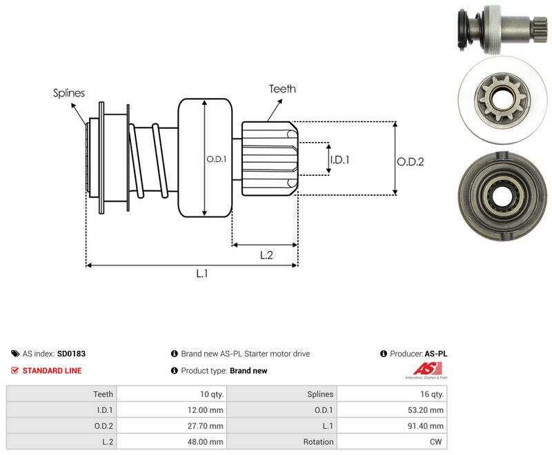 AS-PL SD0183 Freewheel Gear, starter