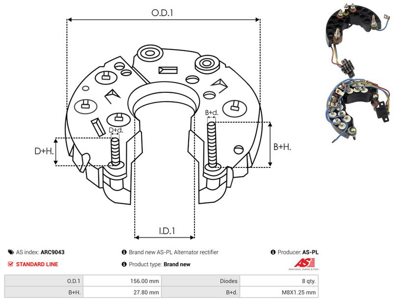 AS-PL ARC9043 Rectifier, alternator