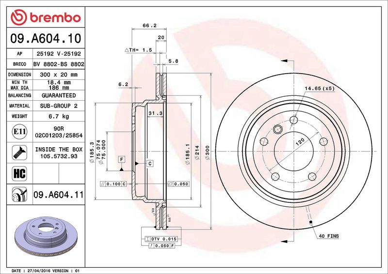 BREMBO 09.A604.11 Brake Disc