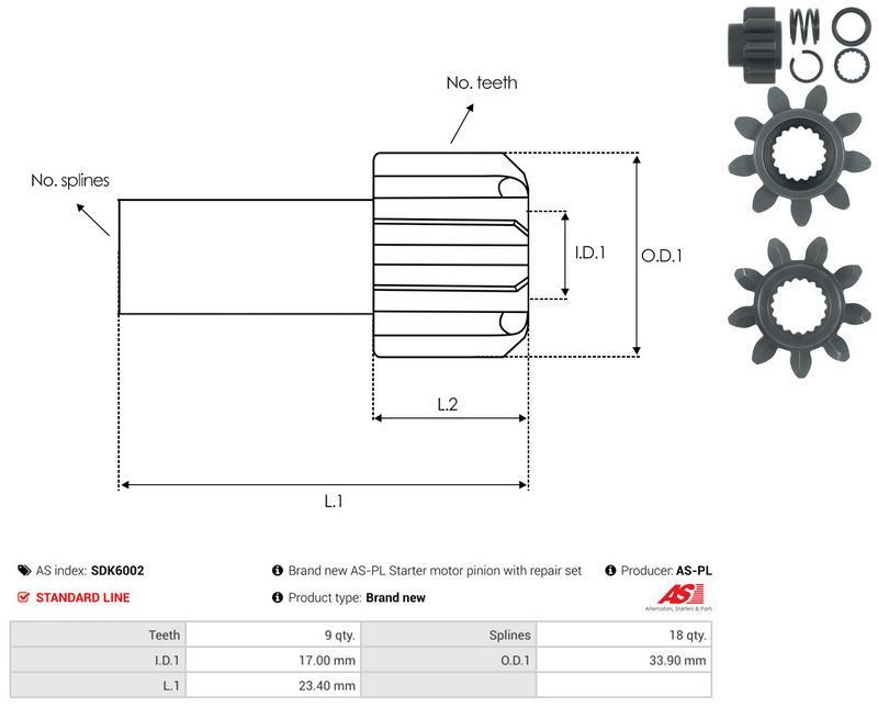 AS-PL SDK6002 Freewheel Gear, starter
