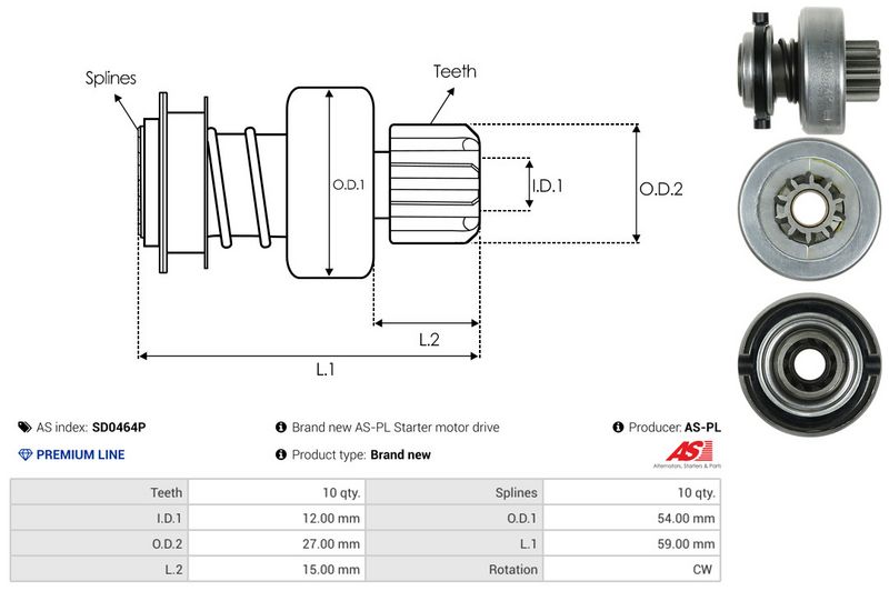 AS-PL SD0464P Freewheel Gear, starter