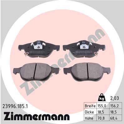 Комплект гальмівних накладок, дискове гальмо, Zimmermann 239961851