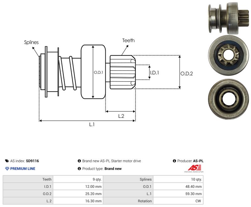 AS-PL SD9116 Freewheel Gear, starter