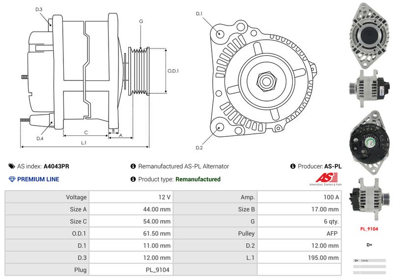Generaator, AS-PL A4043PR