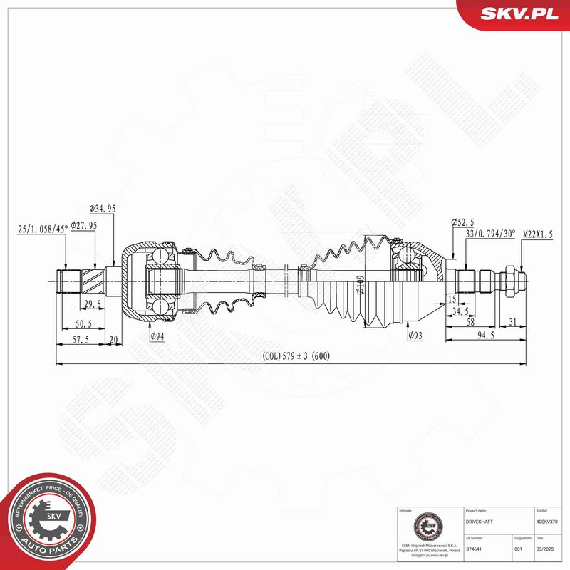 ESEN SKV 40SKV370 Drive Shaft