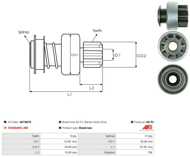 AS-PL SD1067S Freewheel Gear, starter