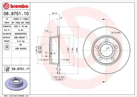 Гальмівний диск, Brembo 08.9751.11