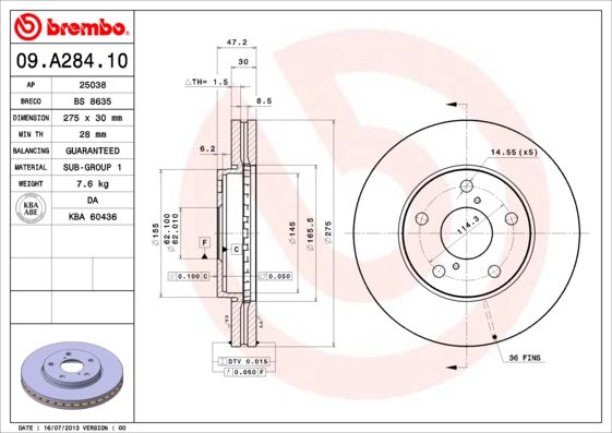 BREMBO Remschijf 09.A284.10