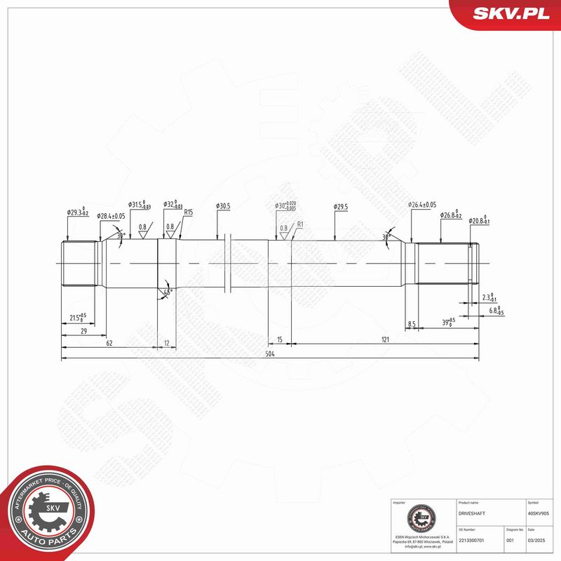 ESEN SKV 40SKV905 Intermediate Shaft