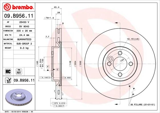 Гальмівний диск, Brembo 09.B956.11