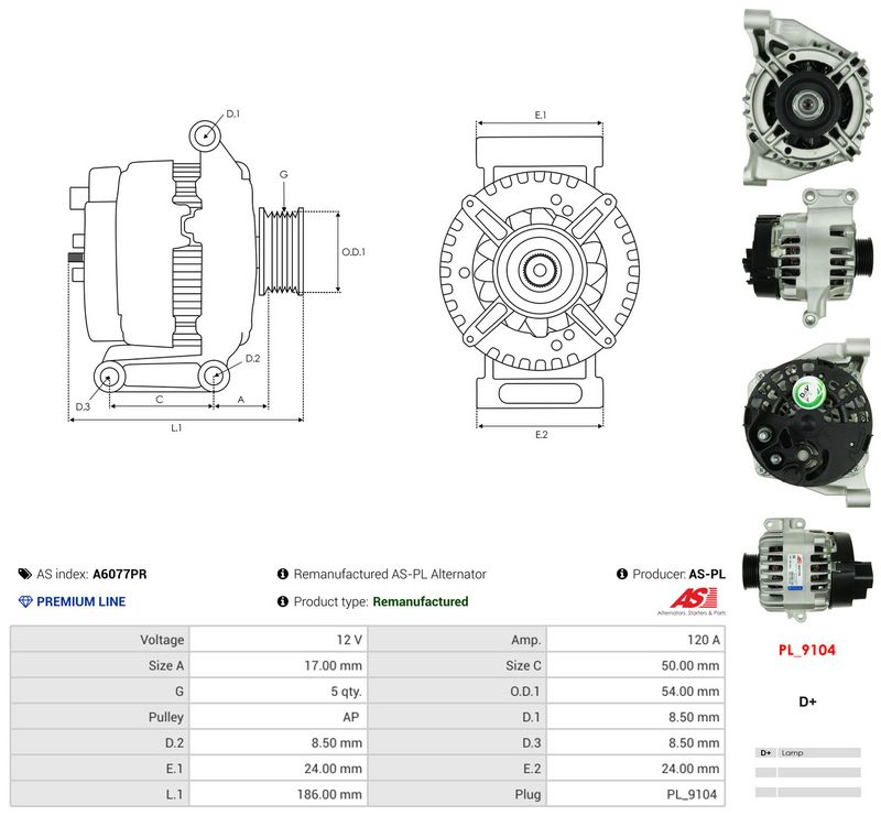 Generaator, AS-PL A6077PR