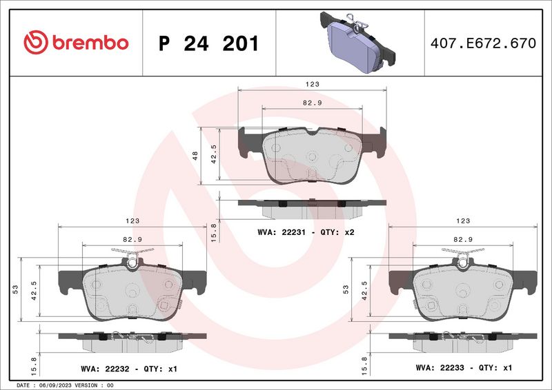 Piduriklotsi komplekt, ketaspidur, BREMBO P 24 201