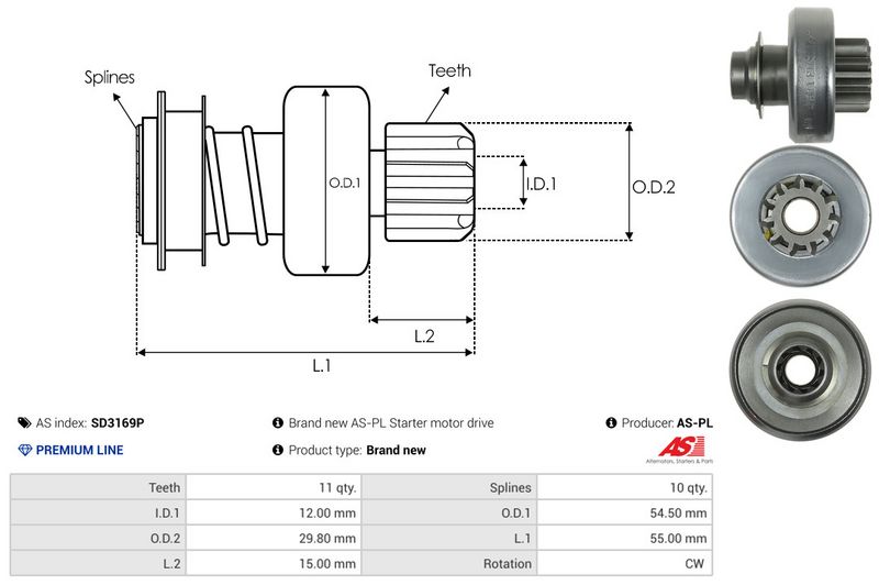 AS-PL SD3169P Freewheel Gear, starter