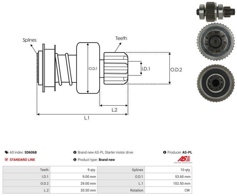 AS-PL SD6068 Freewheel Gear, starter