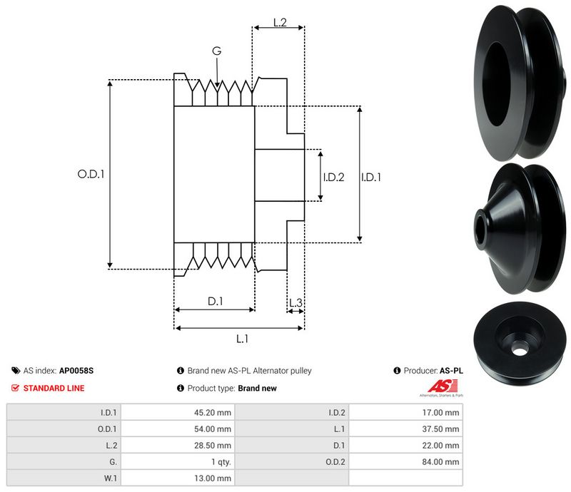 AS-PL AP0058S Belt Pulley, alternator