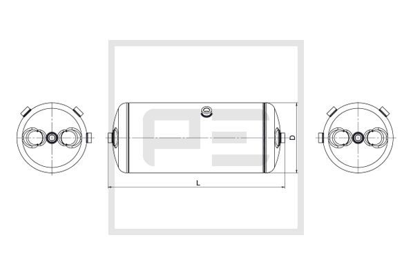 vzduchojem 25L DAF 246x619mm, 1+1 vývody + výpust 106.509-80A