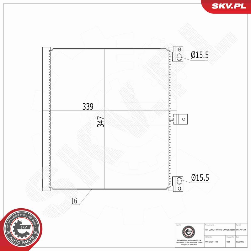 ESEN SKV 86SKV420 Condenser, air conditioning