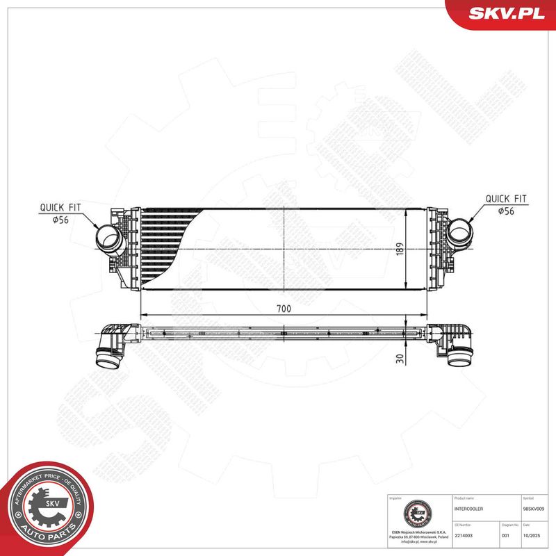Kompressoriõhu radiaator, ESEN SKV 98SKV009