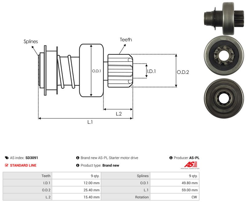 AS-PL SD3091 Freewheel Gear, starter