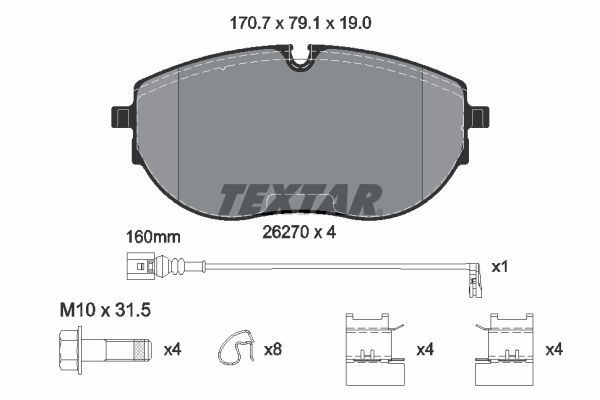 Комплект гальмівних накладок, дискове гальмо, Textar 2627001