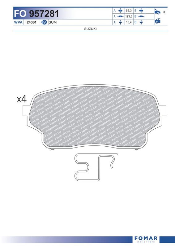 Комплект гальмівних накладок, дискове гальмо, Fomar 957281