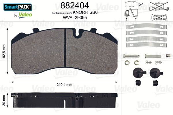 Комплект гальмівних накладок, дискове гальмо, Valeo 882404