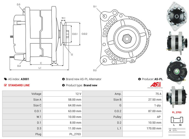 AS-PL A3001 Alternator