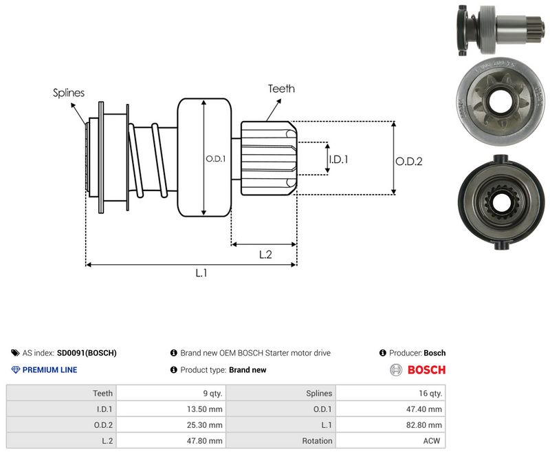 AS-PL SD0091(BOSCH) Freewheel Gear, starter