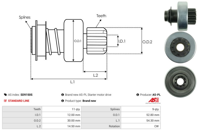 AS-PL SD9150S Freewheel Gear, starter