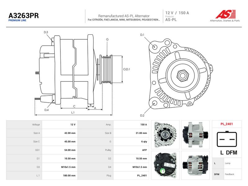 Generaator, AS-PL A3263PR