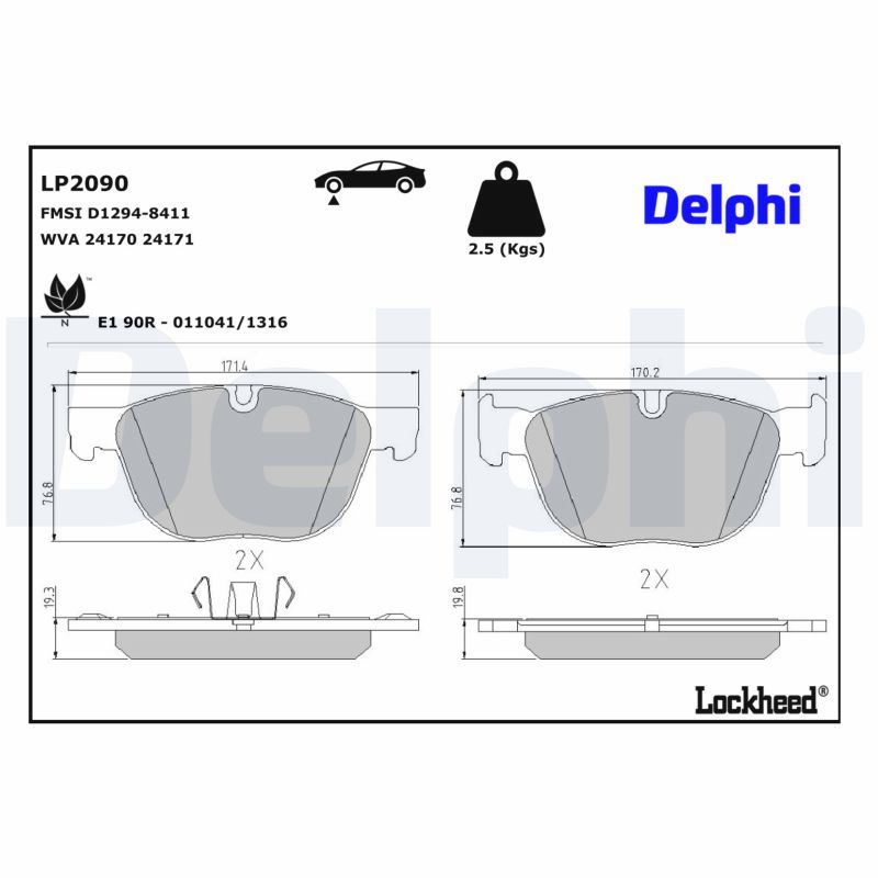 Piduriklotsi komplekt, ketaspidur, DELPHI LP2090