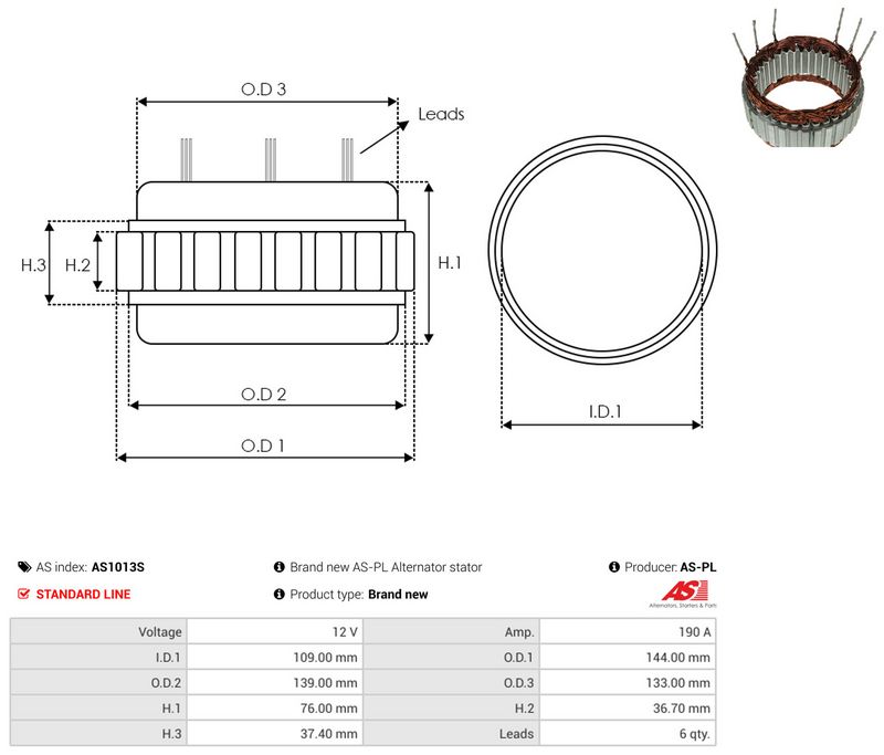 AS-PL AS1013S Stator, alternator