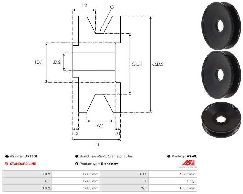 AS-PL AP1001 Belt Pulley, alternator