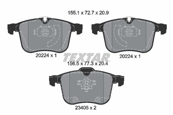 Комплект гальмівних накладок, дискове гальмо, Textar 2022401